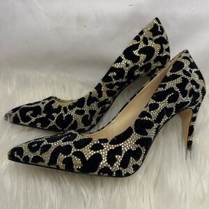 Gianni Bini Black and Gold Patterned Heels